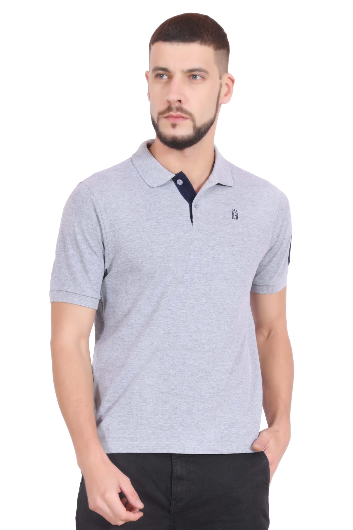 Cotton Polo T Shirt For Men. Plain Solid Design With Collar Grey Melange Left 